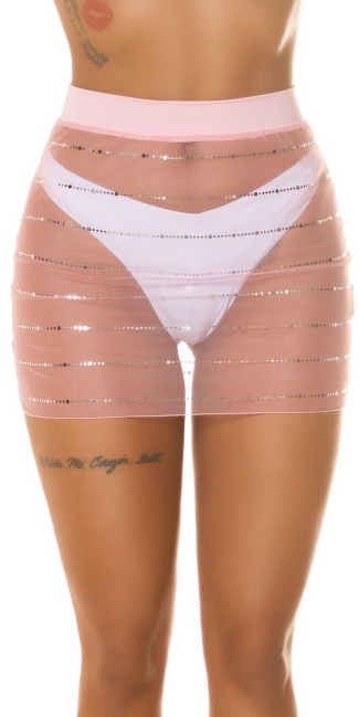 Mesh Mini Skirt with glitter / Cover-Up Pink
